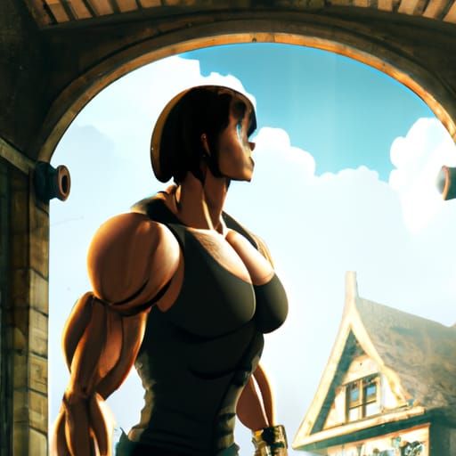 Muscular Anime Bodybuilder Mom in Studio Ghibli Style