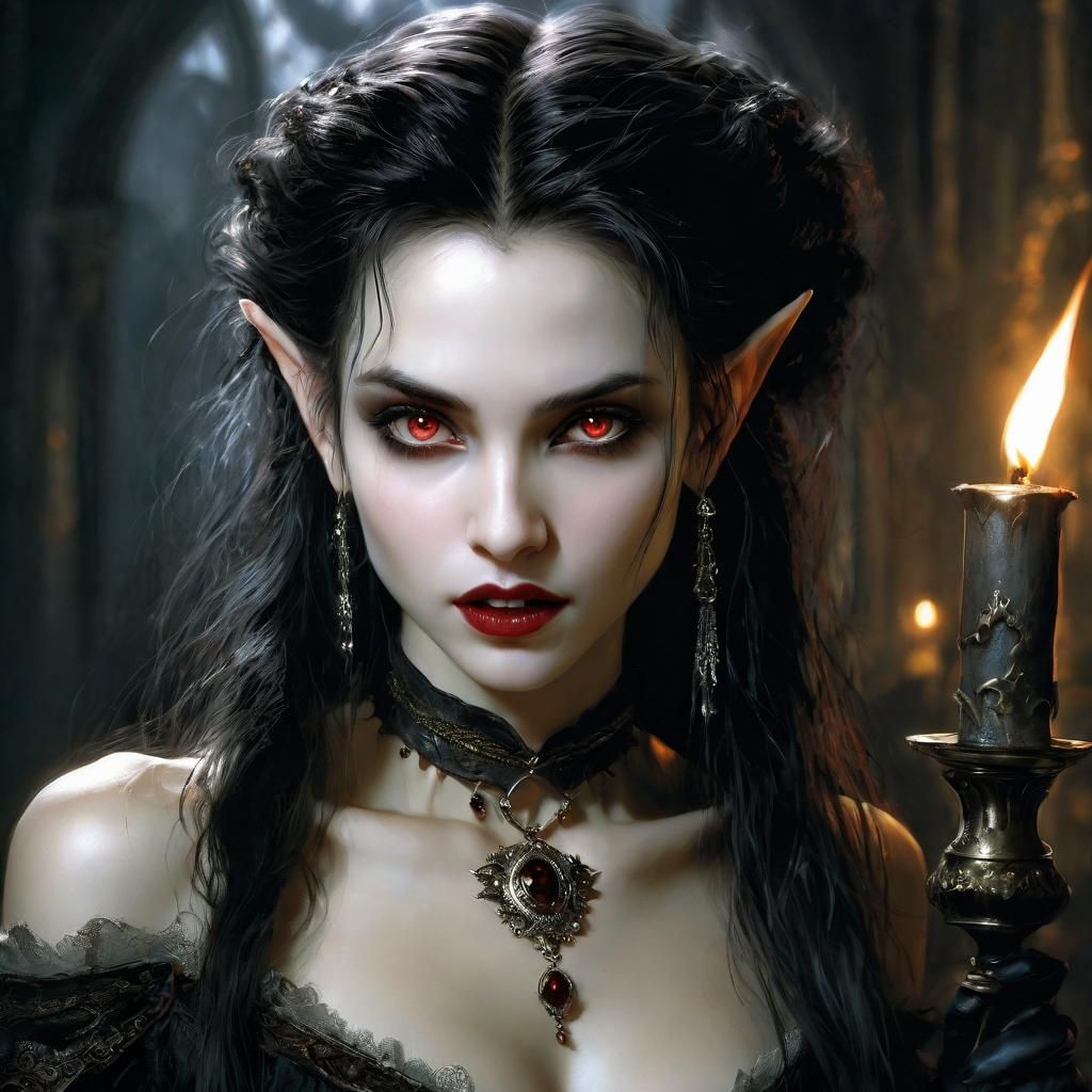Elven Vampire in Dark Victorian Fantasy Style