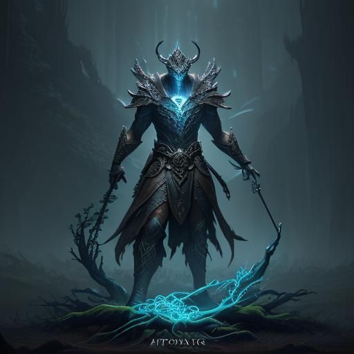 Platinum Figure on Mystical Roots in Fantasy Art