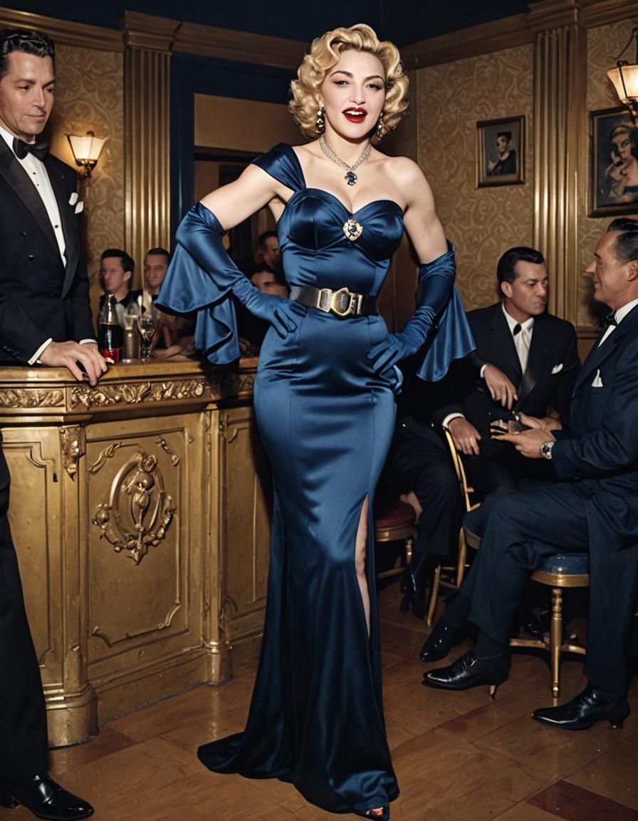 Elegant 1940s Pin-Up Madonna Sings in Vibrant Nightclub