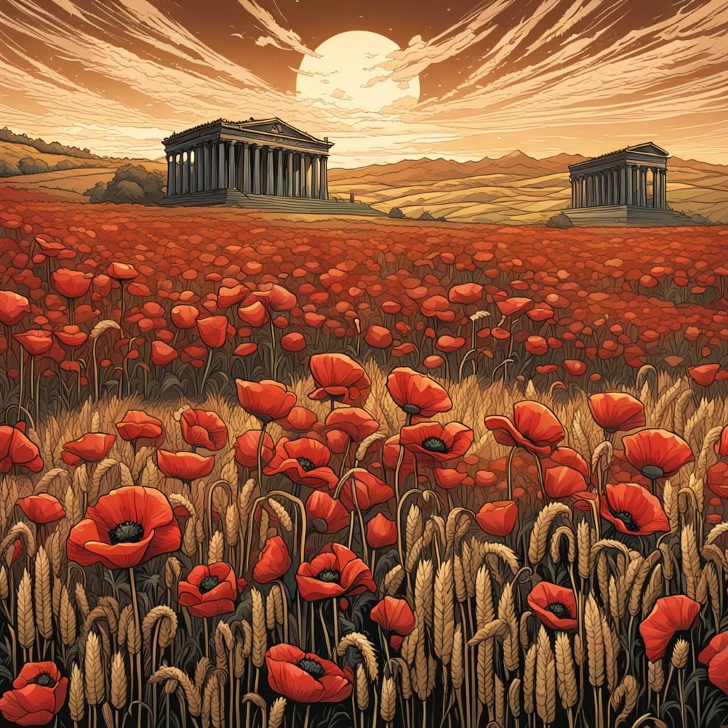 Comic Book Art: Poppies and Wheat Sheaves Pattern