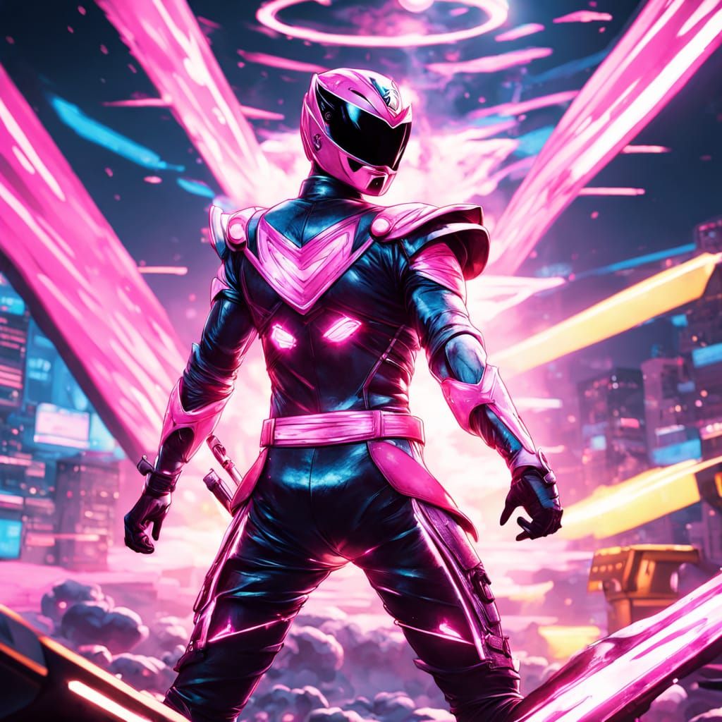 Pink Samurai Power Ranger on Rocket Ship