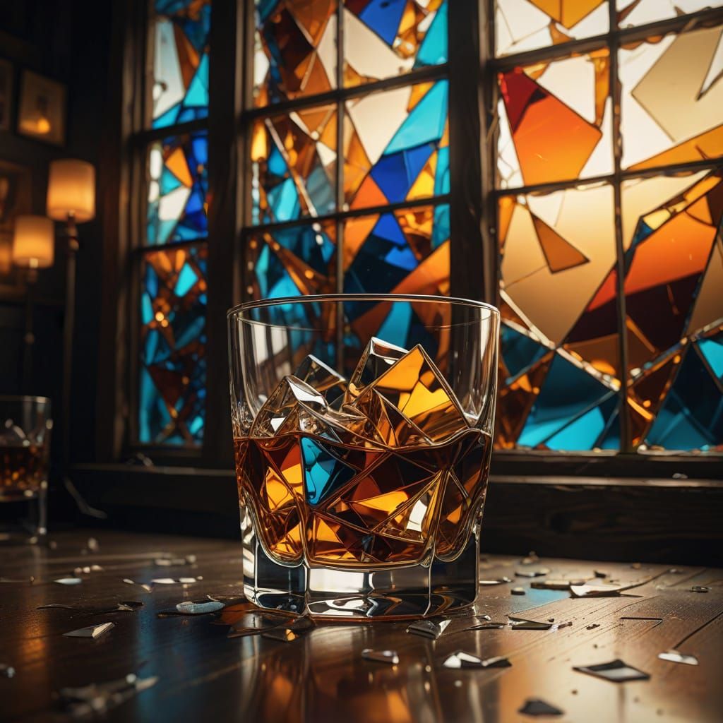 Surreal Whiskey Glass Portrait in Abstract Digital Art