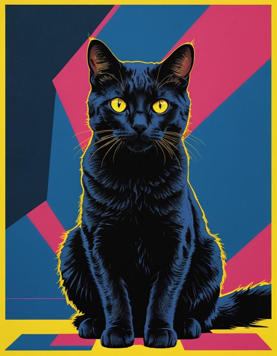 Pop Art Black Cat with Yellow Eyes