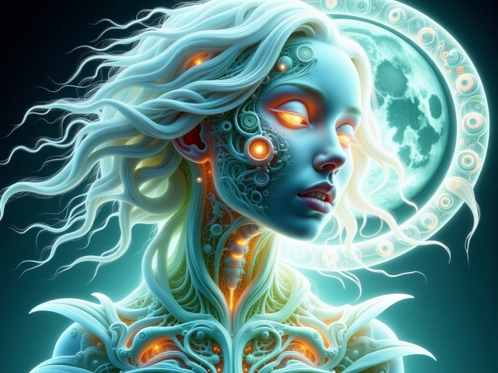Ethereal Alabaster Beauty in Biomechanical Surrealism