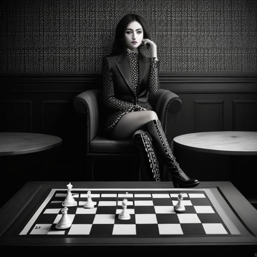 Chessboard Fashion: Hyperrealistic Businesswoman in Monochro...