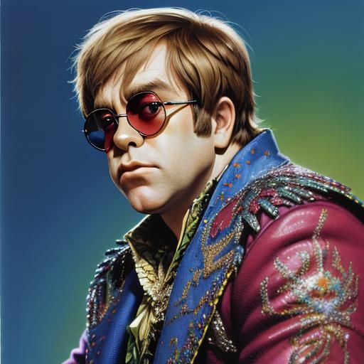 Elton John Portrait in 1970s Style