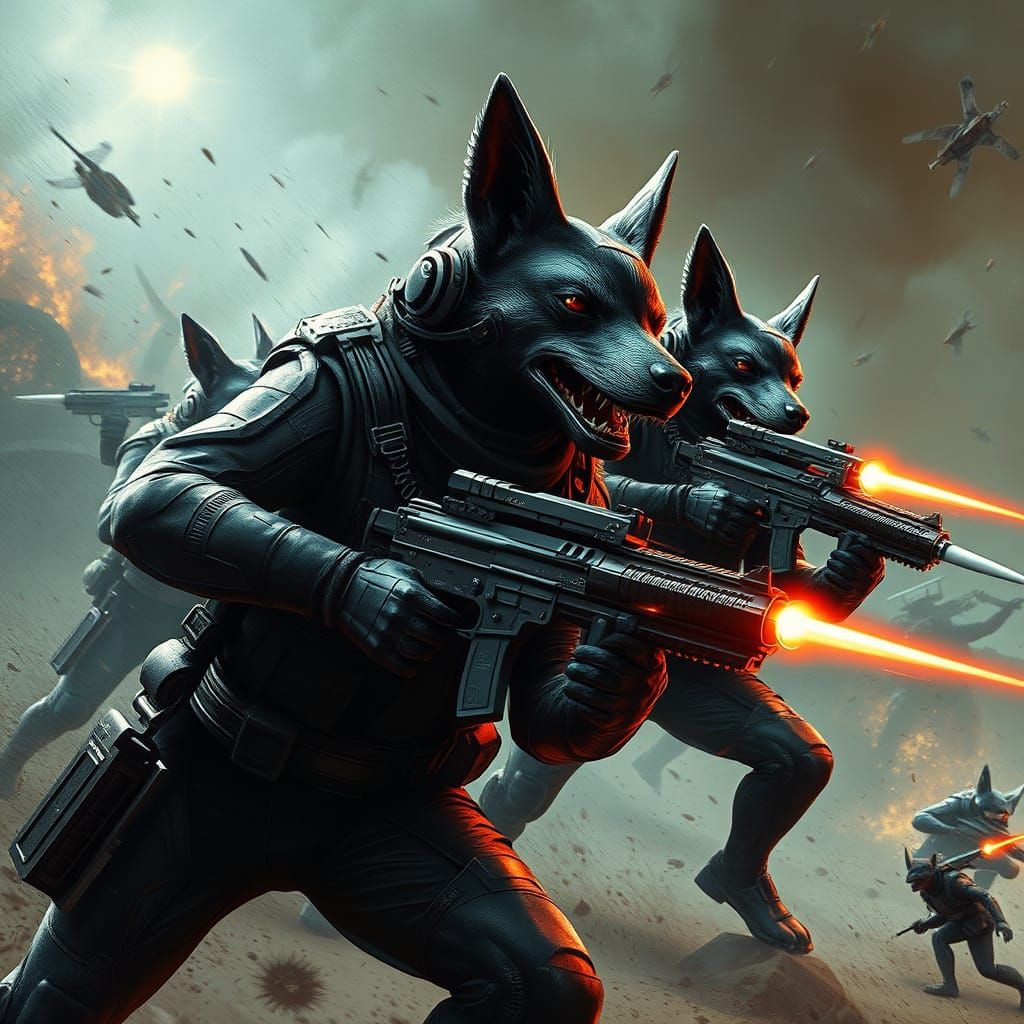 Elite Dog Soldiers Engage in Futuristic Cyberpunk Battle