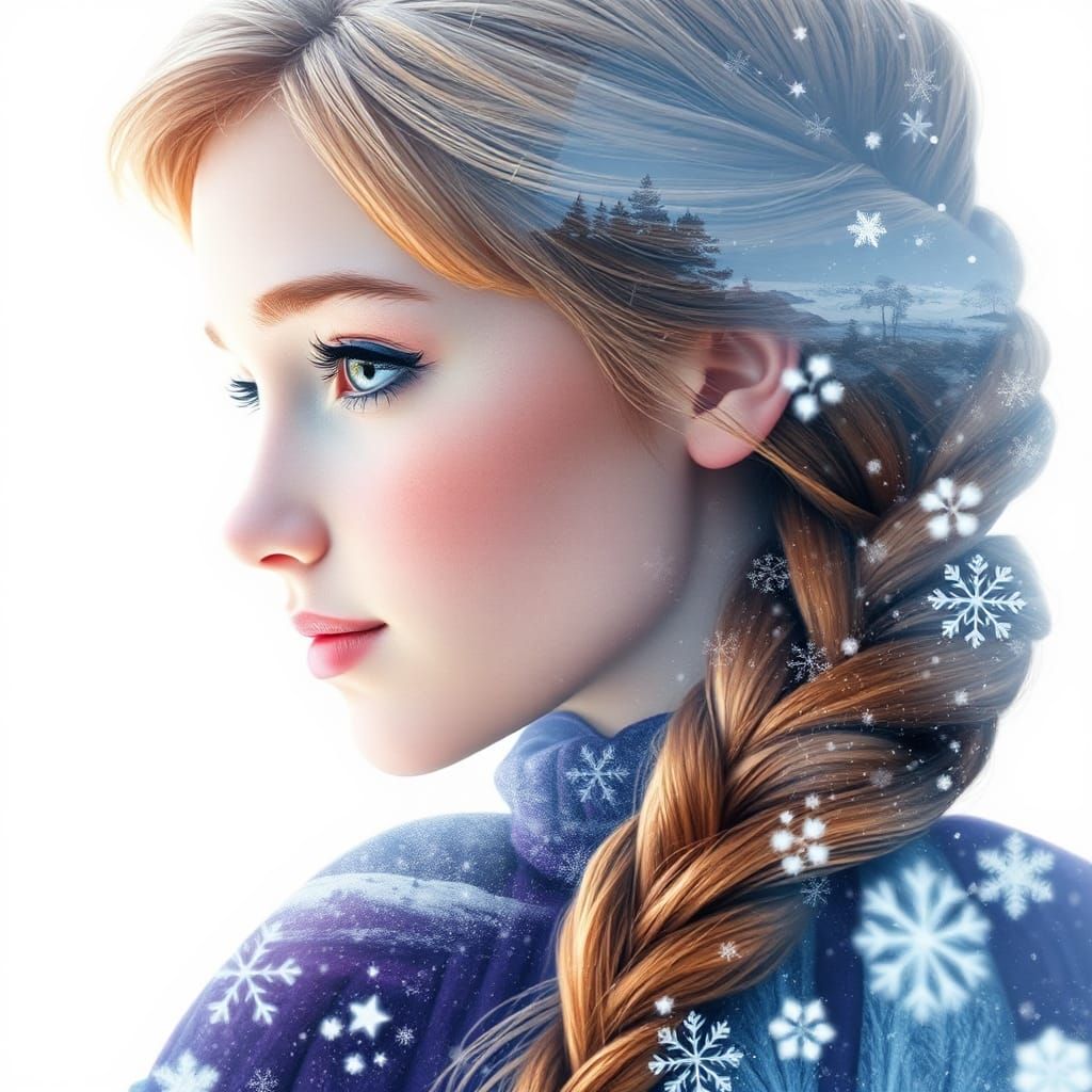 Princess Anna Double Exposure Portrait in Watercolor Style