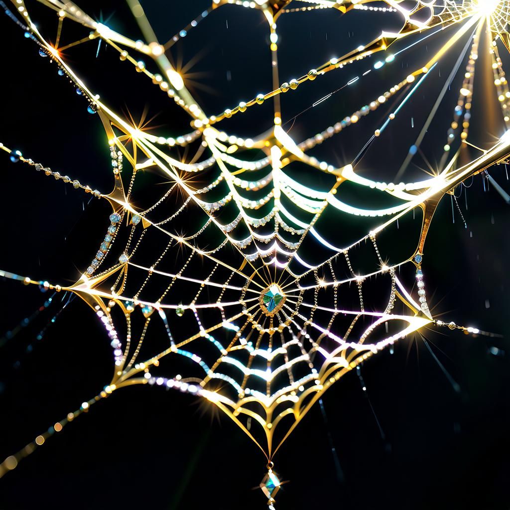 beautiful cobweb sunlight rain diamonds