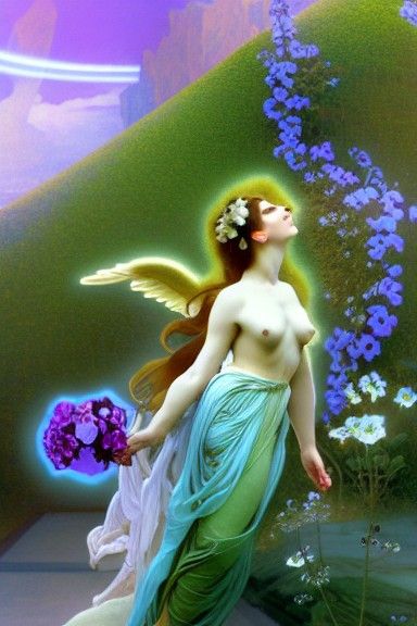 Greek Angel in Weirdcore Landscape, Hyperdetailed Photo