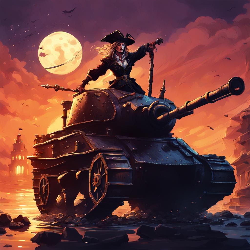 Steampunk Witch Pirate Tank in Golden Hour Light