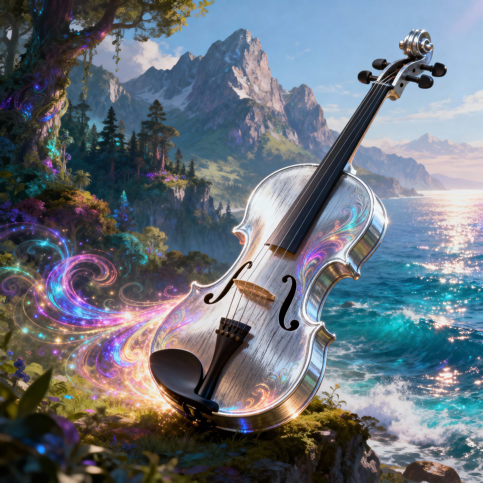 Enchanted Forest Violin Symphony of Light and Color