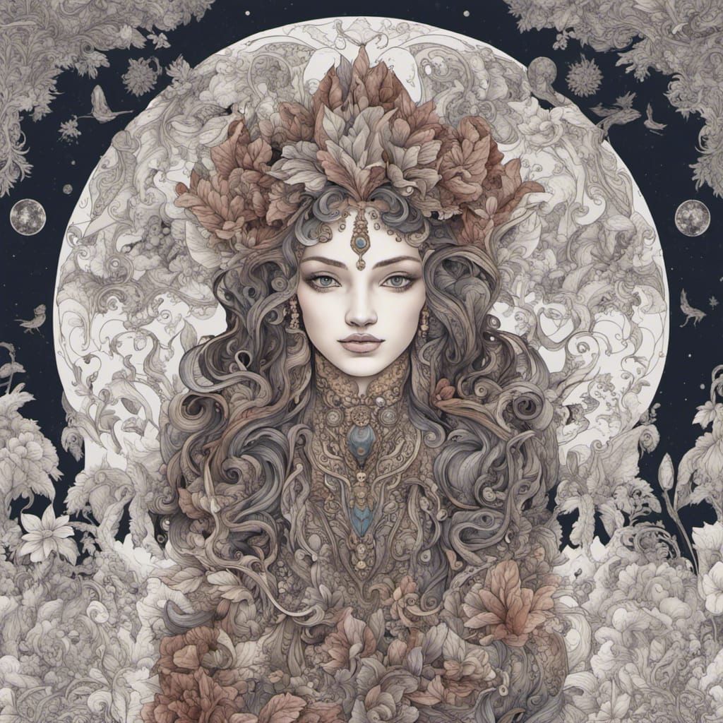 Oracle in Fairy Garden: Kalamkari-Style Fantasy Art