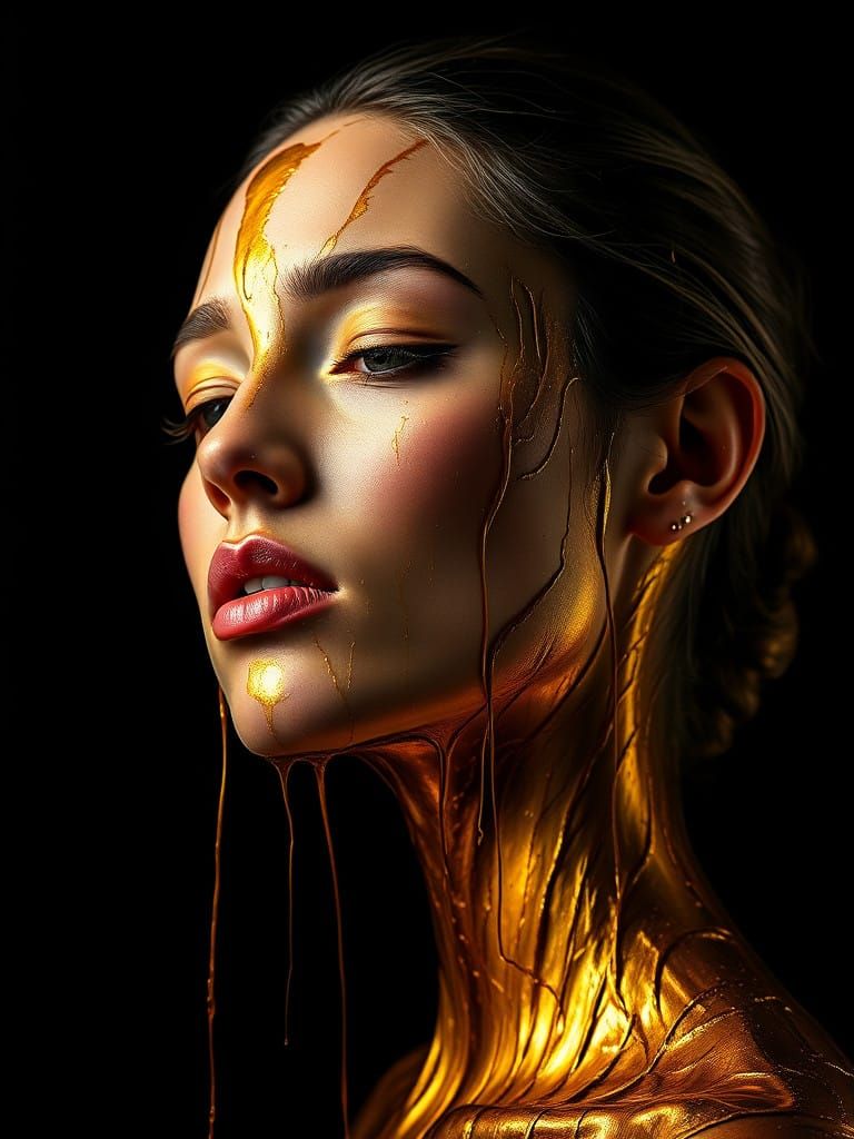 Hyperrealistic Portrait of a Woman in Golden Haze