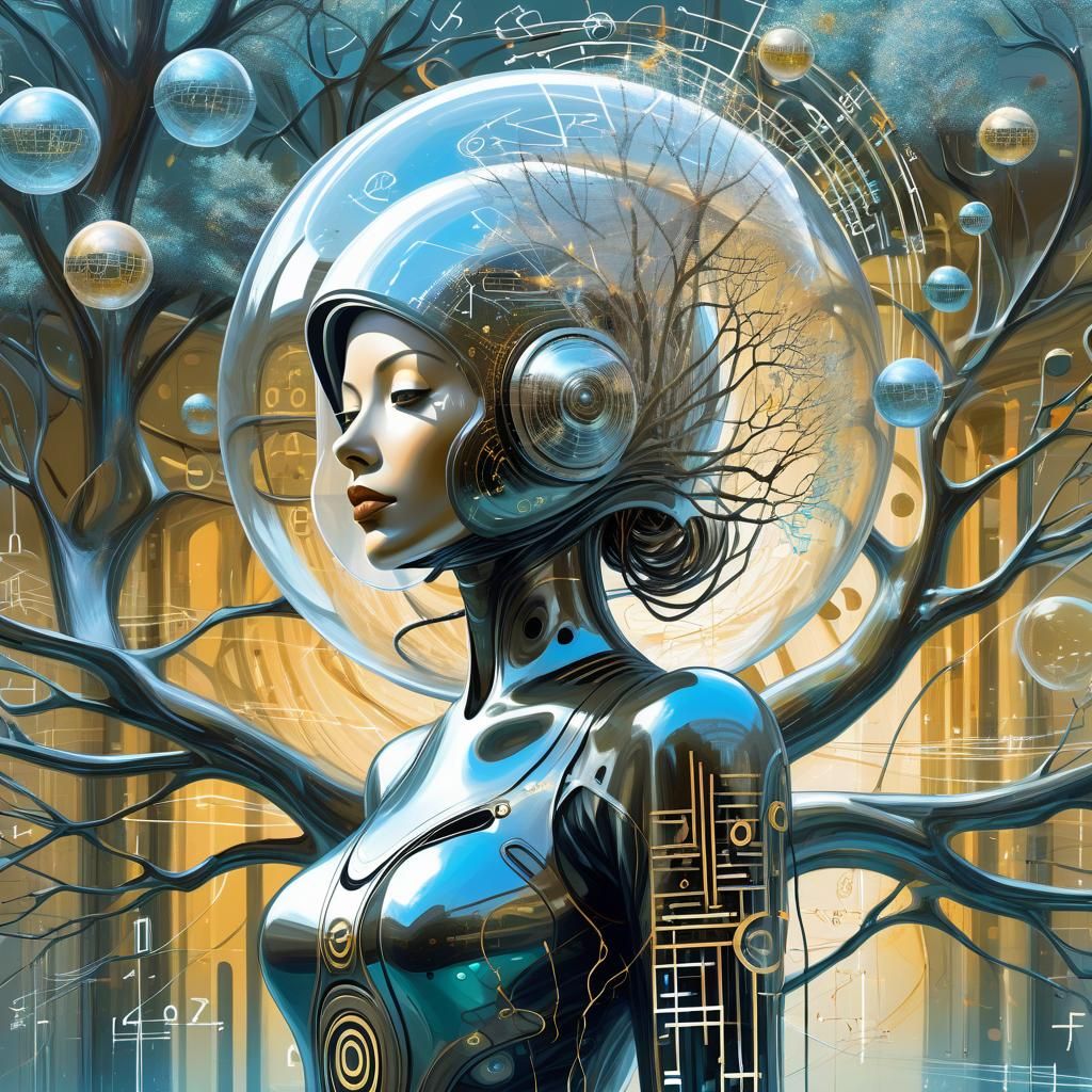 Biomechanical Spacegirl in a Retrofuture Surrealism