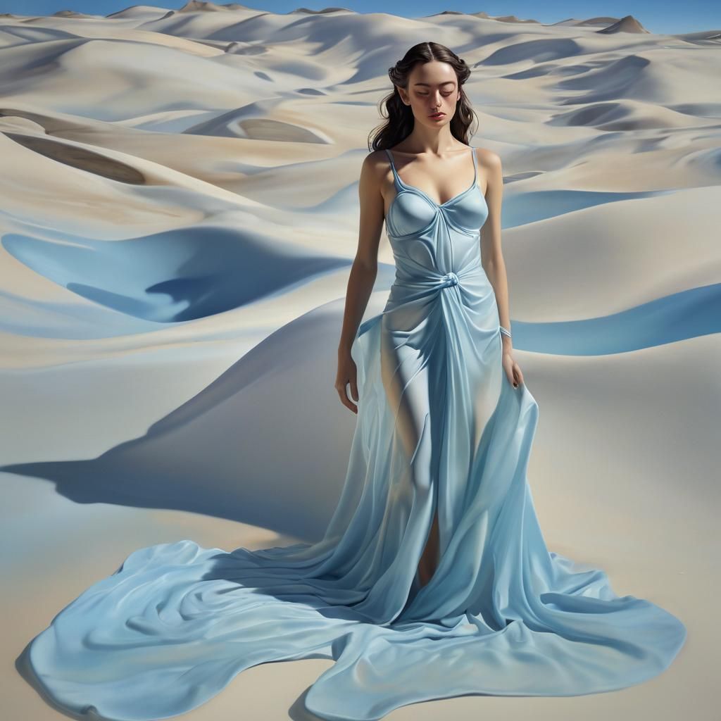 Blue Goddess in Melting Surrealist Landscape