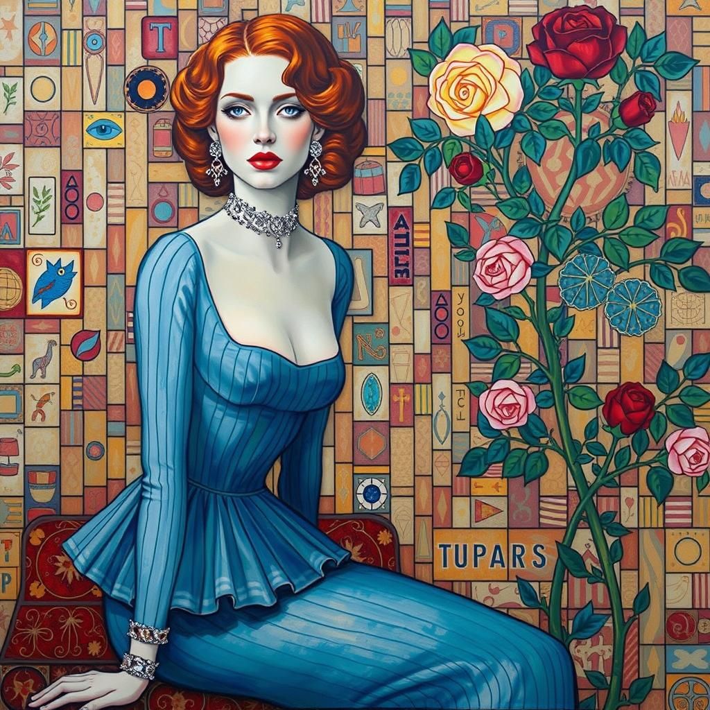 a work of art in the Gustav Klimt style, "Stunning Woman, gi...