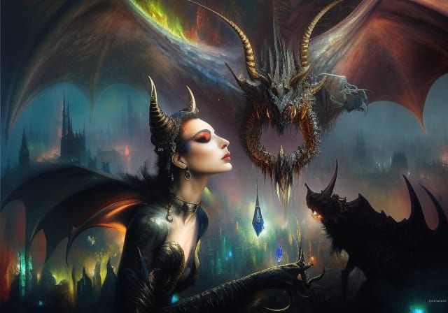 Eerie Dragon and Skull in Dark Fantasy Style