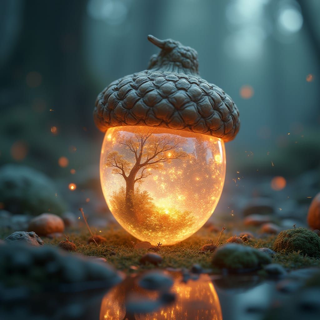Glowing Acorn World in 3D Anime Style