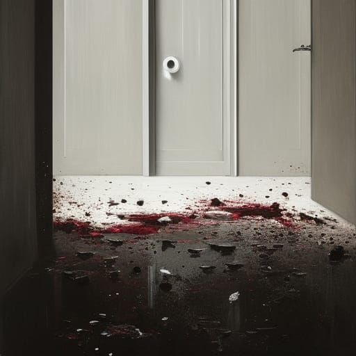 Eerie Bathroom Murder Scene with Ghost in Horror Art Style
