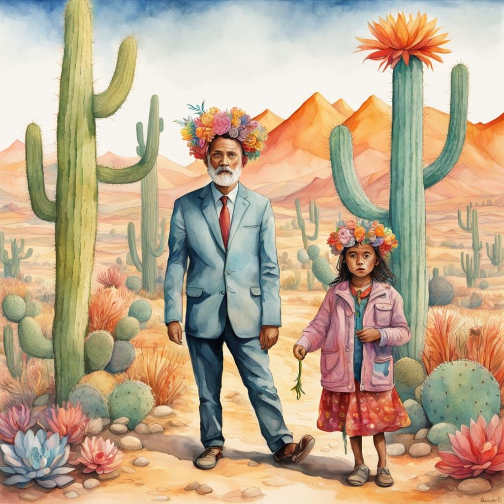 Vibrant Desert Whimsy in Watercolor Style