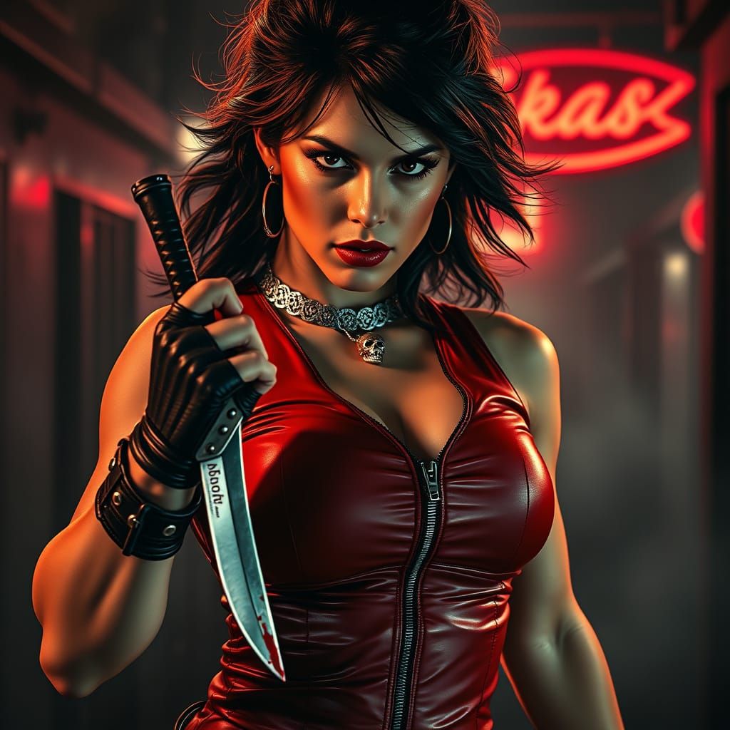 Mysterious Woman in Crimson Leather Catsuit Exudes Sinister ...