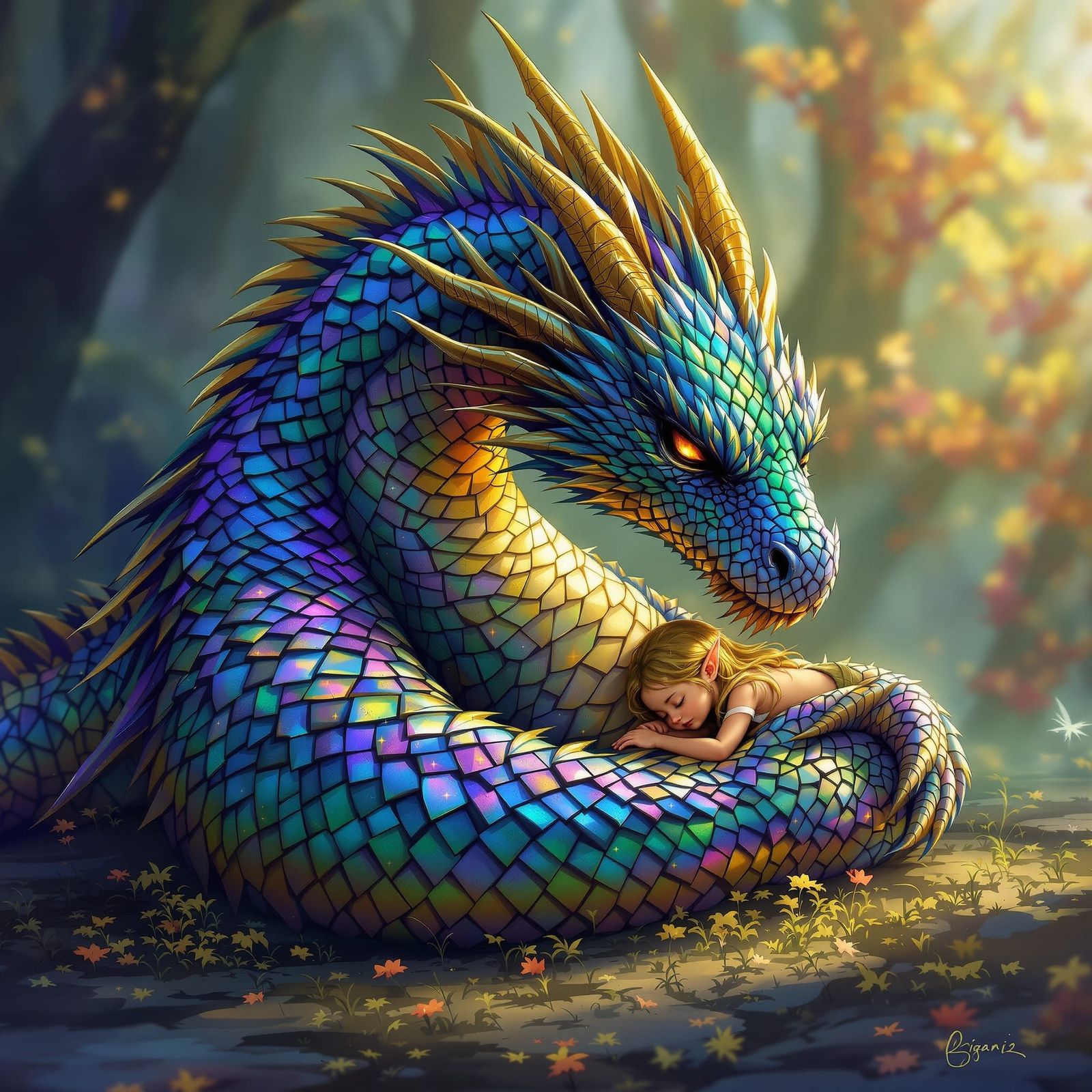 Dragon Shelters Elf in Shimmering Scales
