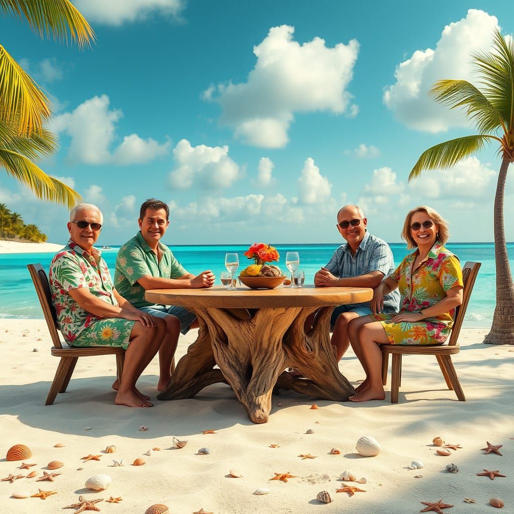 Beachside Politicians in Vibrant Sunset Scene