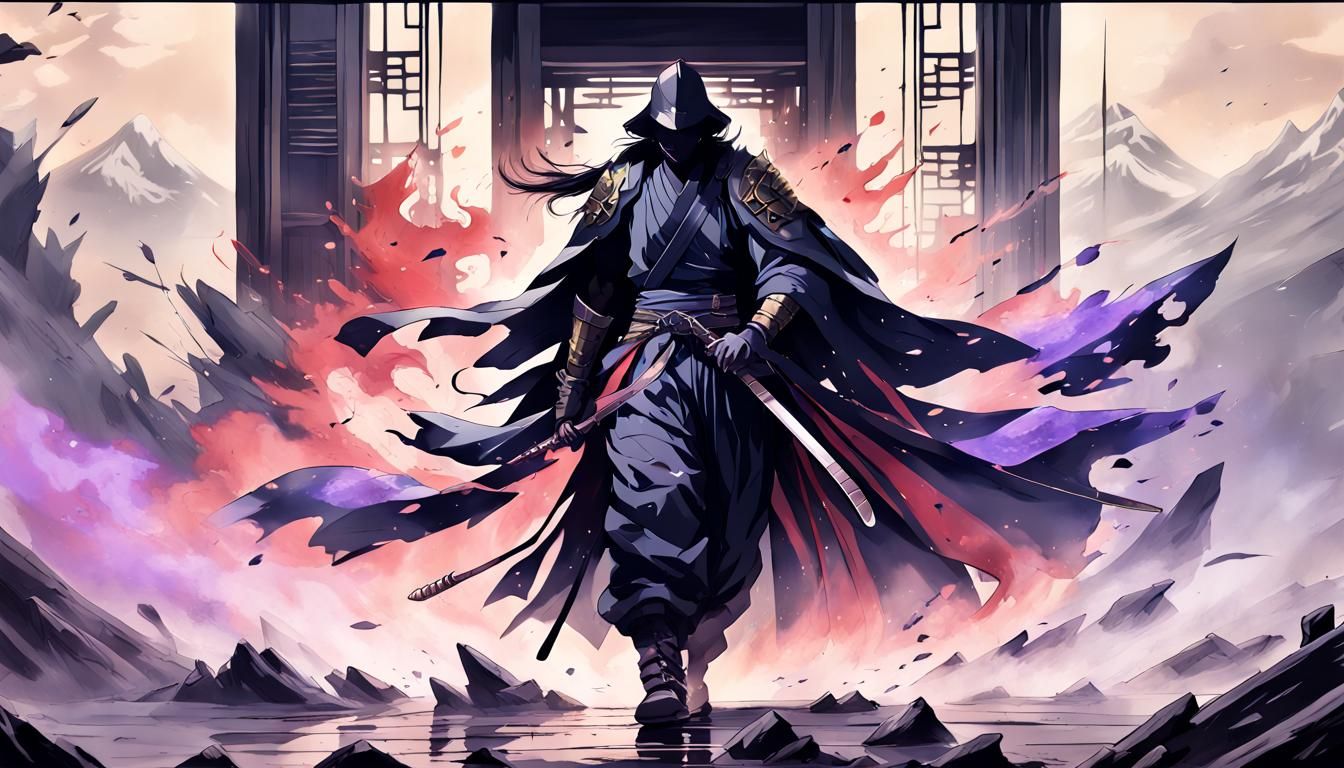 Epic Black Samurai Enters Smashed Doorway