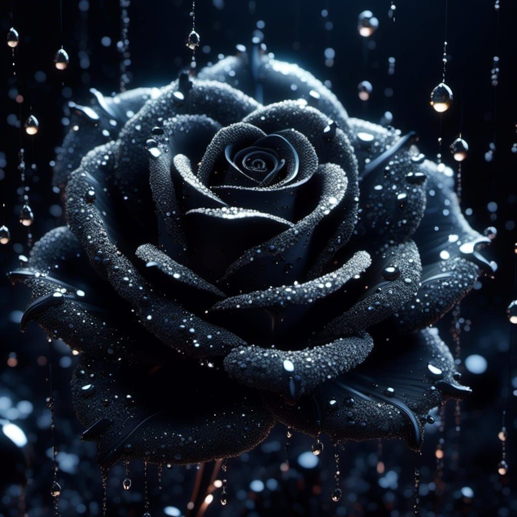 Glowing Constellation Black Rose with Crystal Drops