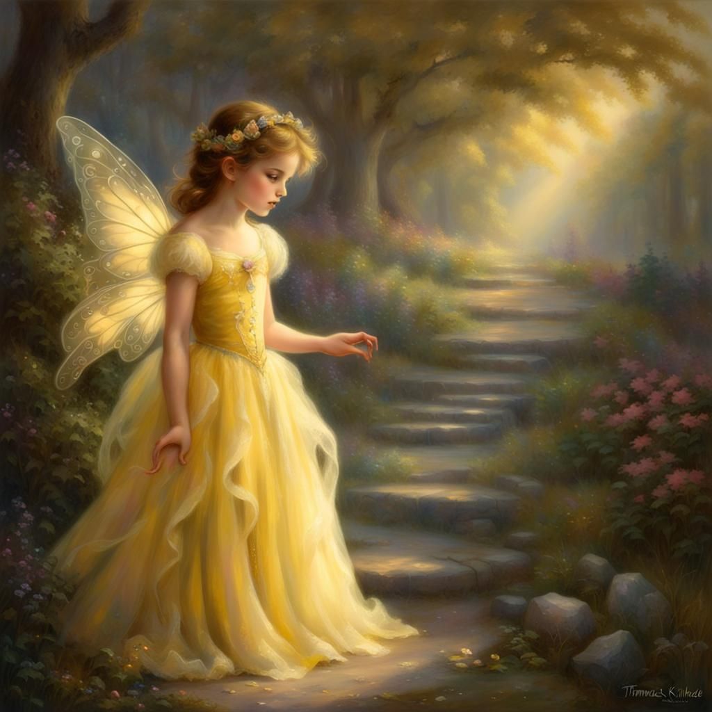 Ethereal Fairy Princess in Yellow Dress, Fantasy Art