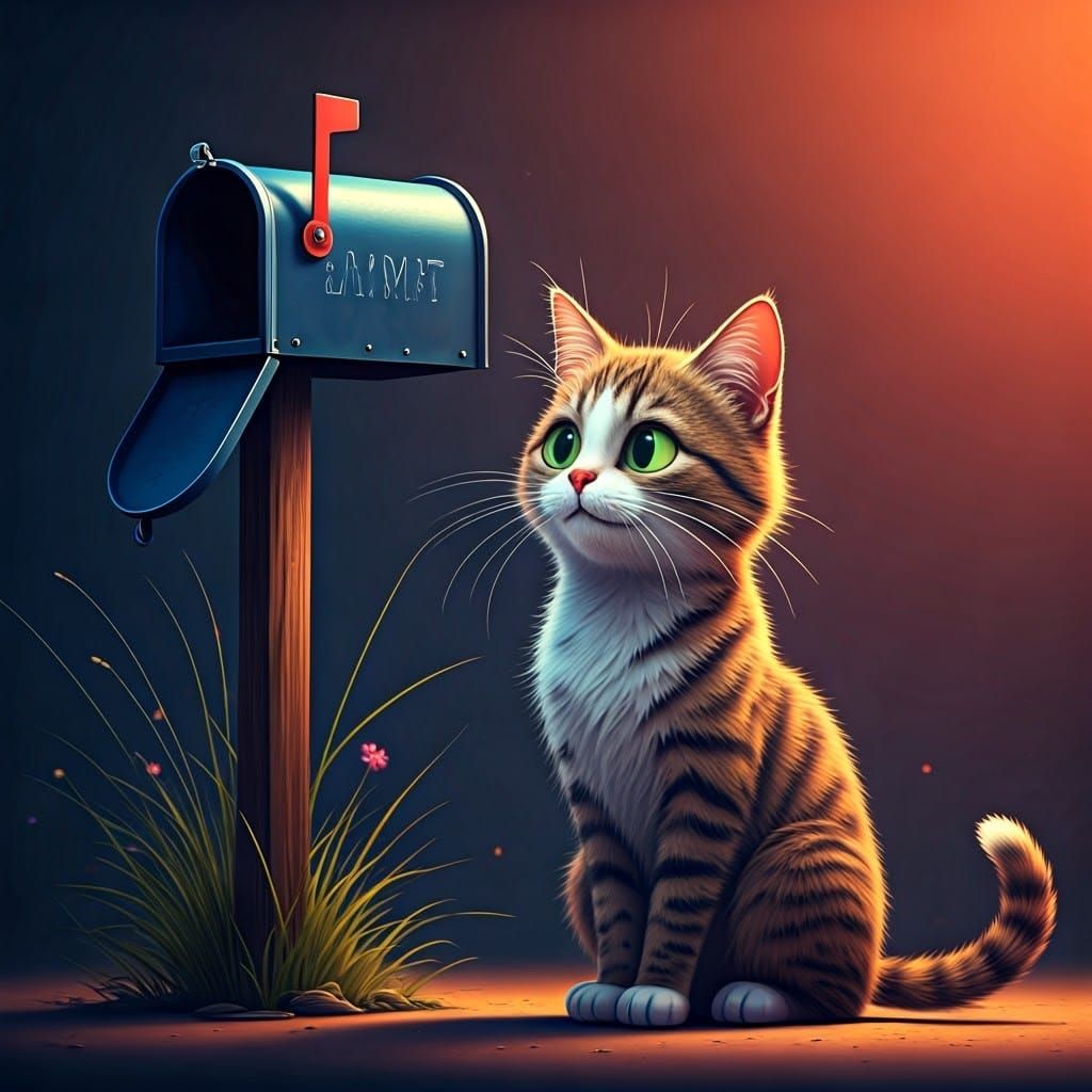 Cat Awaiting Mail in Pixar-Inspired 3D Animation