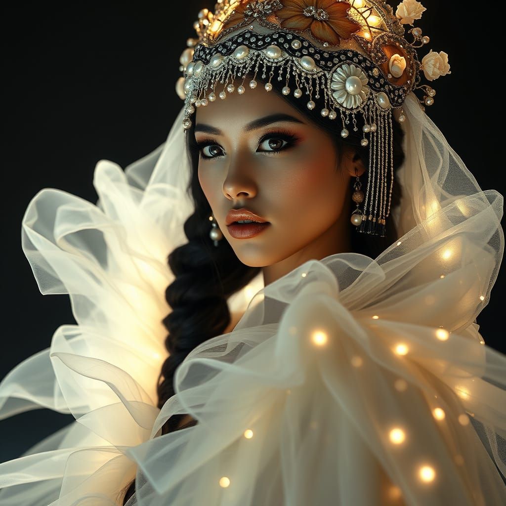 Regal Fashion Model in Ethereal Cape