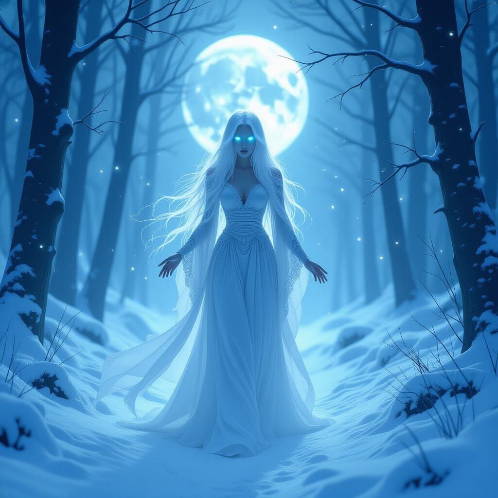 Ethereal Ghost in Moonlit Gothic Forest