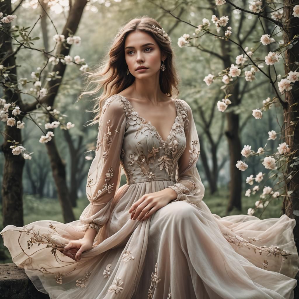 Ethereal Beauty: Woman in Flowing Dress