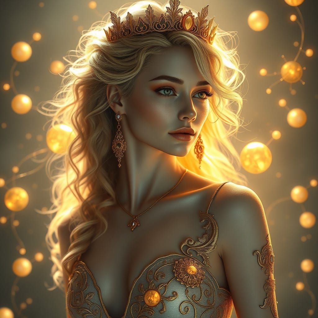 Ethereal Goddess Radiates Golden Divine Energy
