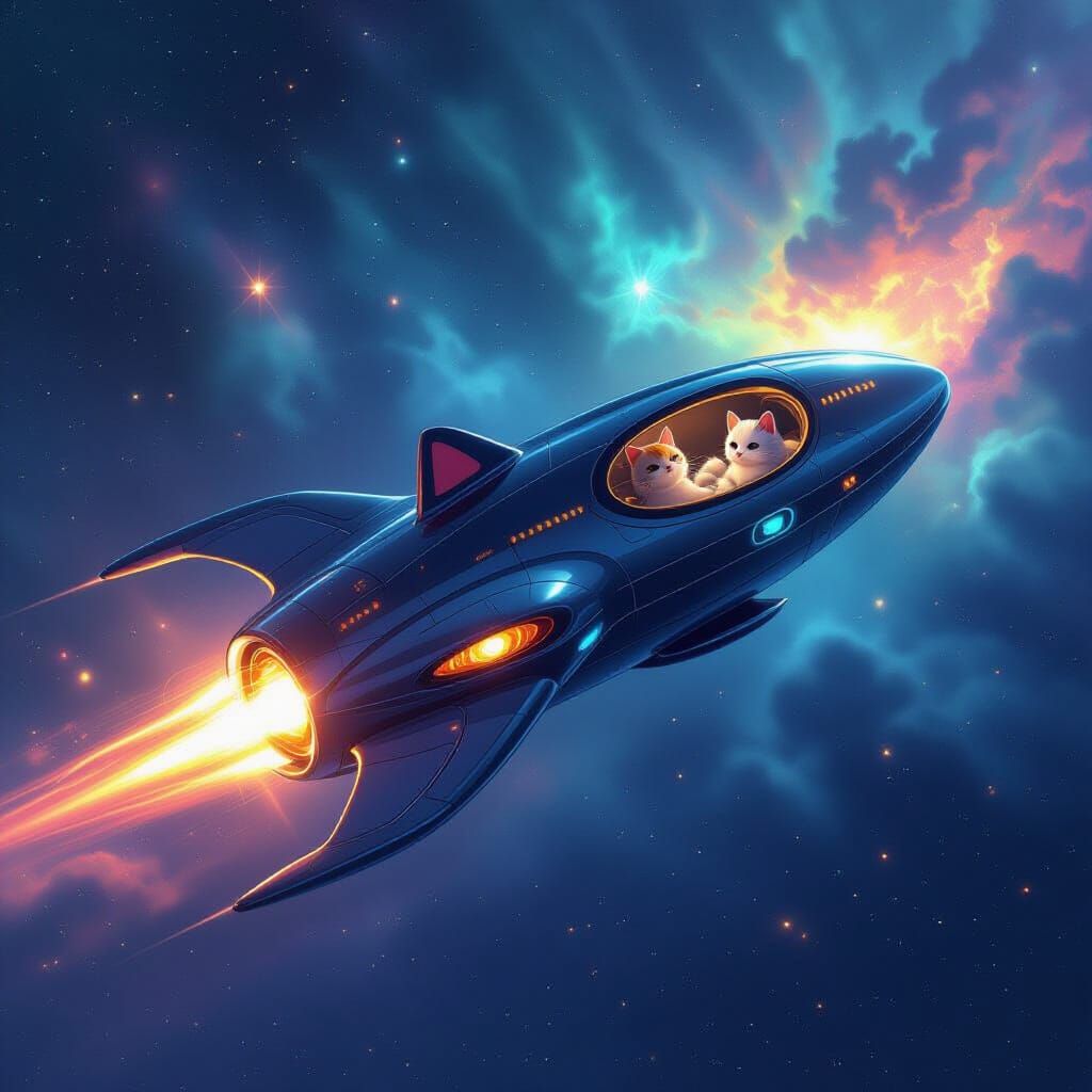 Futuristic Cat Spaceship in Ornate Art Nouveau