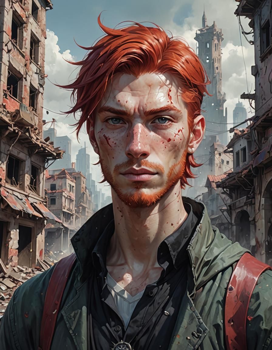 Redhead Author Portrait in Japanese Pop Surrealism