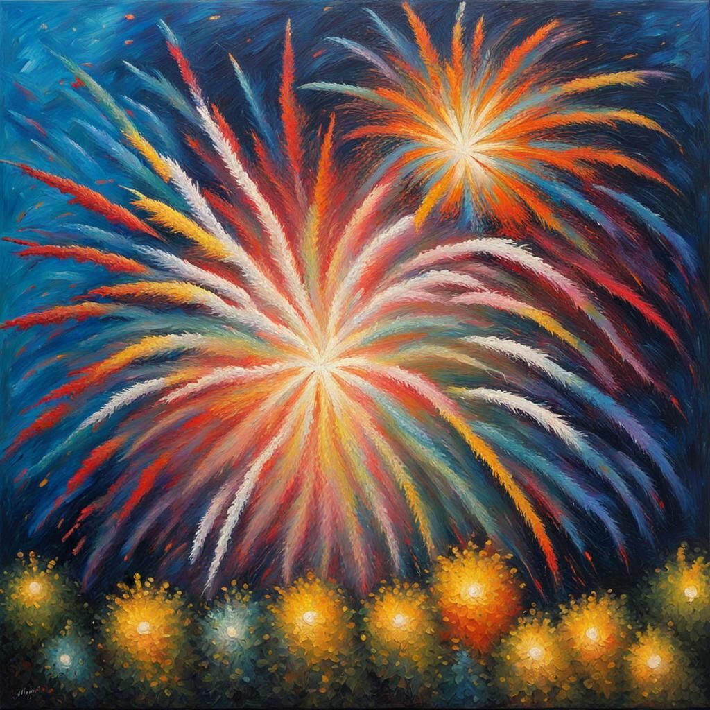 Fireworks in Neo-Impressionistic Expressionist Style