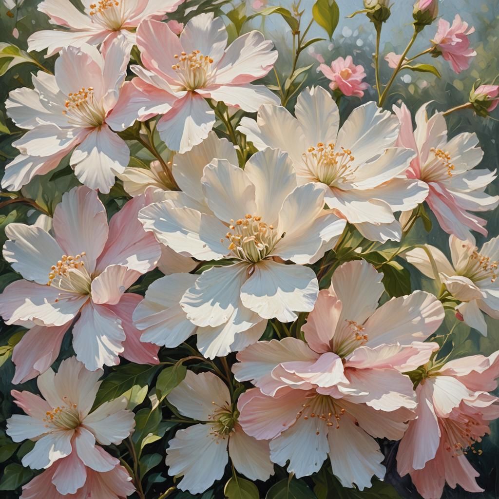 Impressionist Oil Painting of a White and Pink Flower