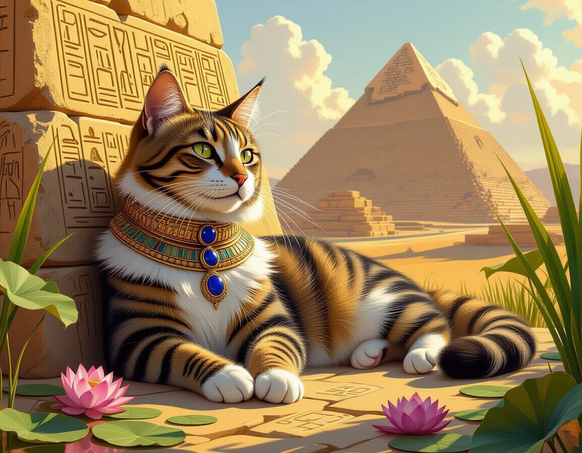 Egyptian Cat Lounging in Sunlight