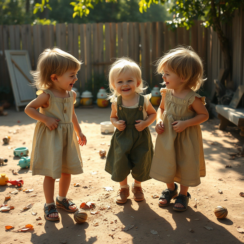 Children Playing in a Sun-Dappled Yard