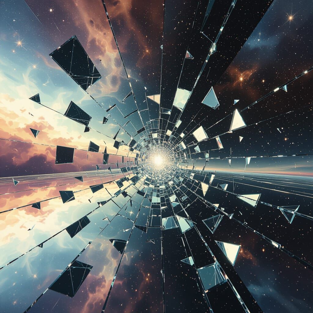 Shattered Space Mirror Reflecting Cosmic Beauty