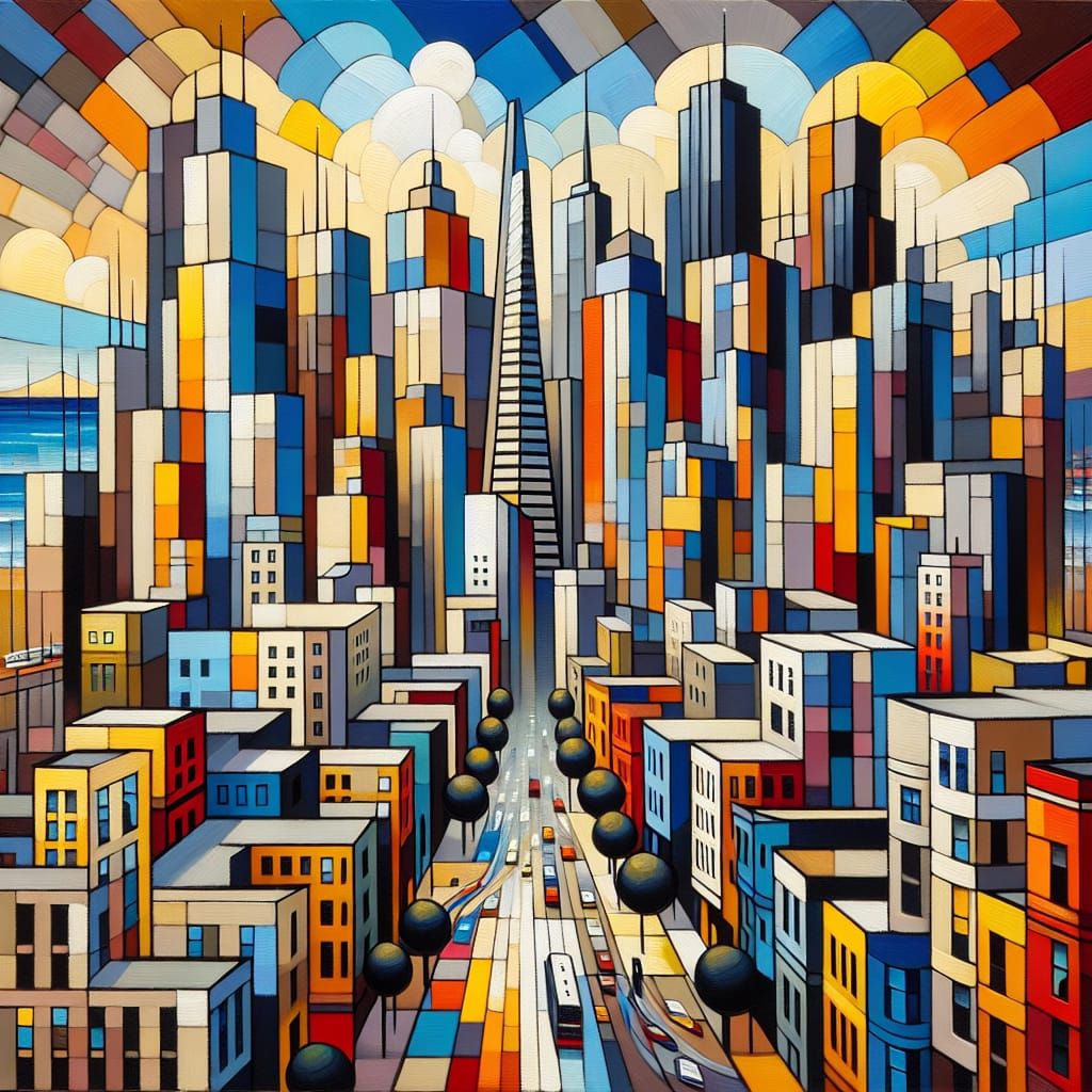 San Francisco Cityscape in De Stijl Style