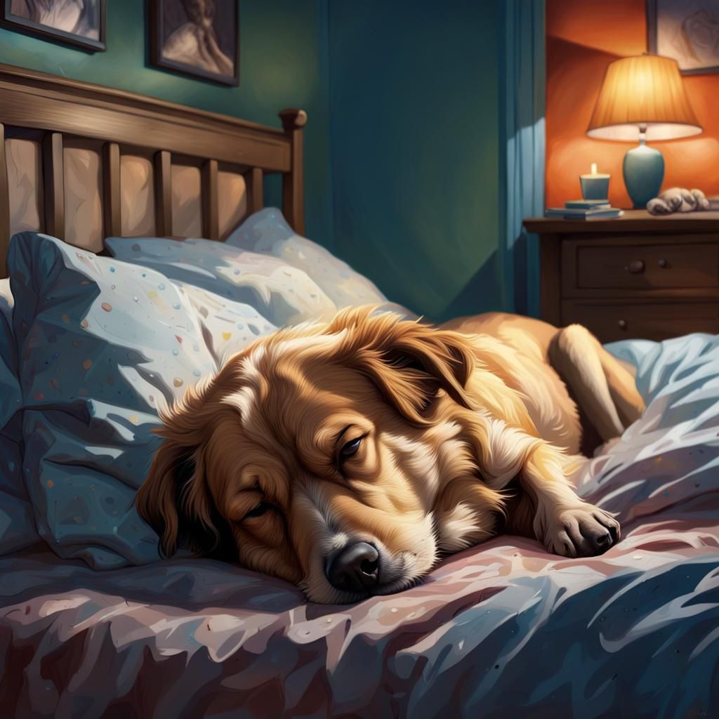 Hyperrealistic Man Sleeping with Dogs Concept Art