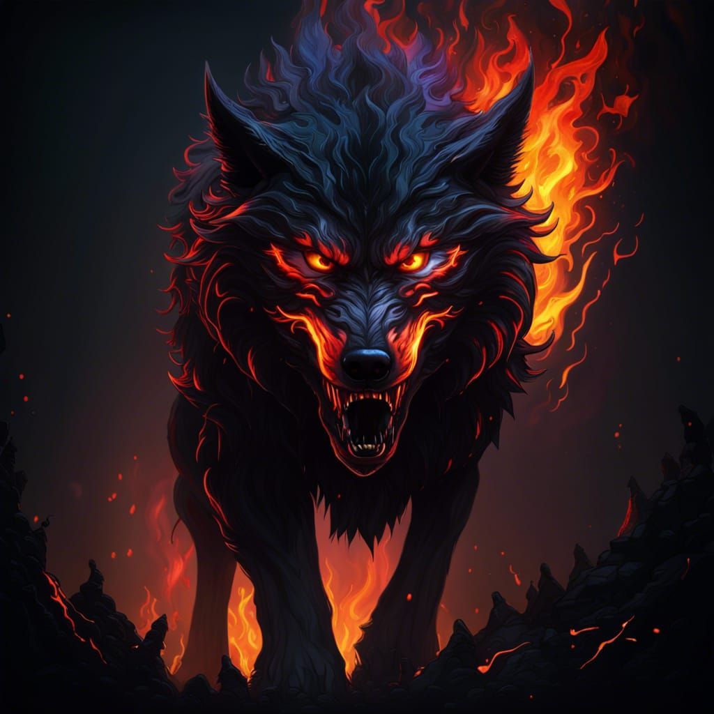 Dire Wolf with Flaming Eyes: Fantasy Concept Art