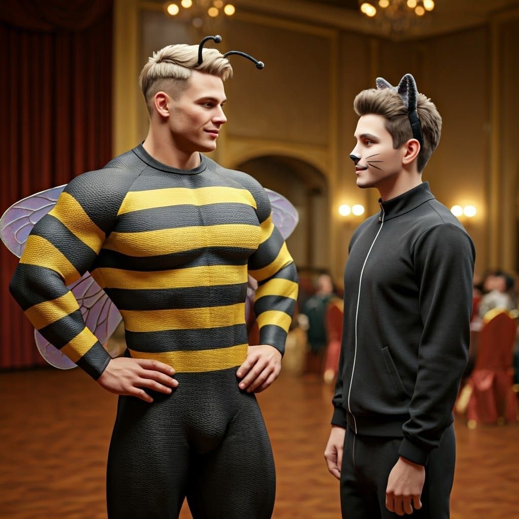 Hyper-Realistic Digital Art of a Honeybee and Cat in Convers...