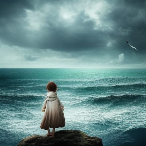 Girl Gazing at Sea: Cinematic Digital Painting