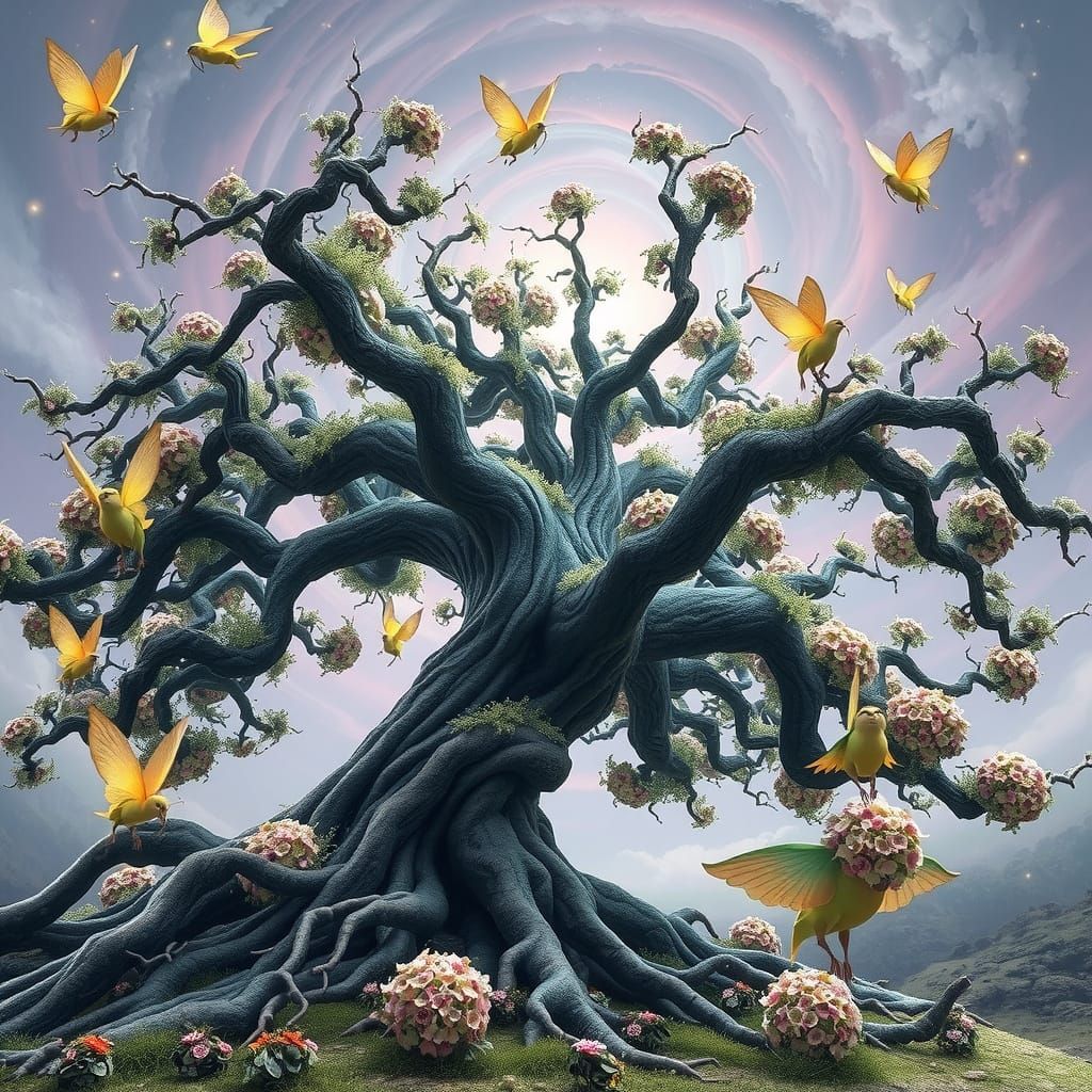 Ancient Tree of Whispers in Vibrant, Surreal 3D